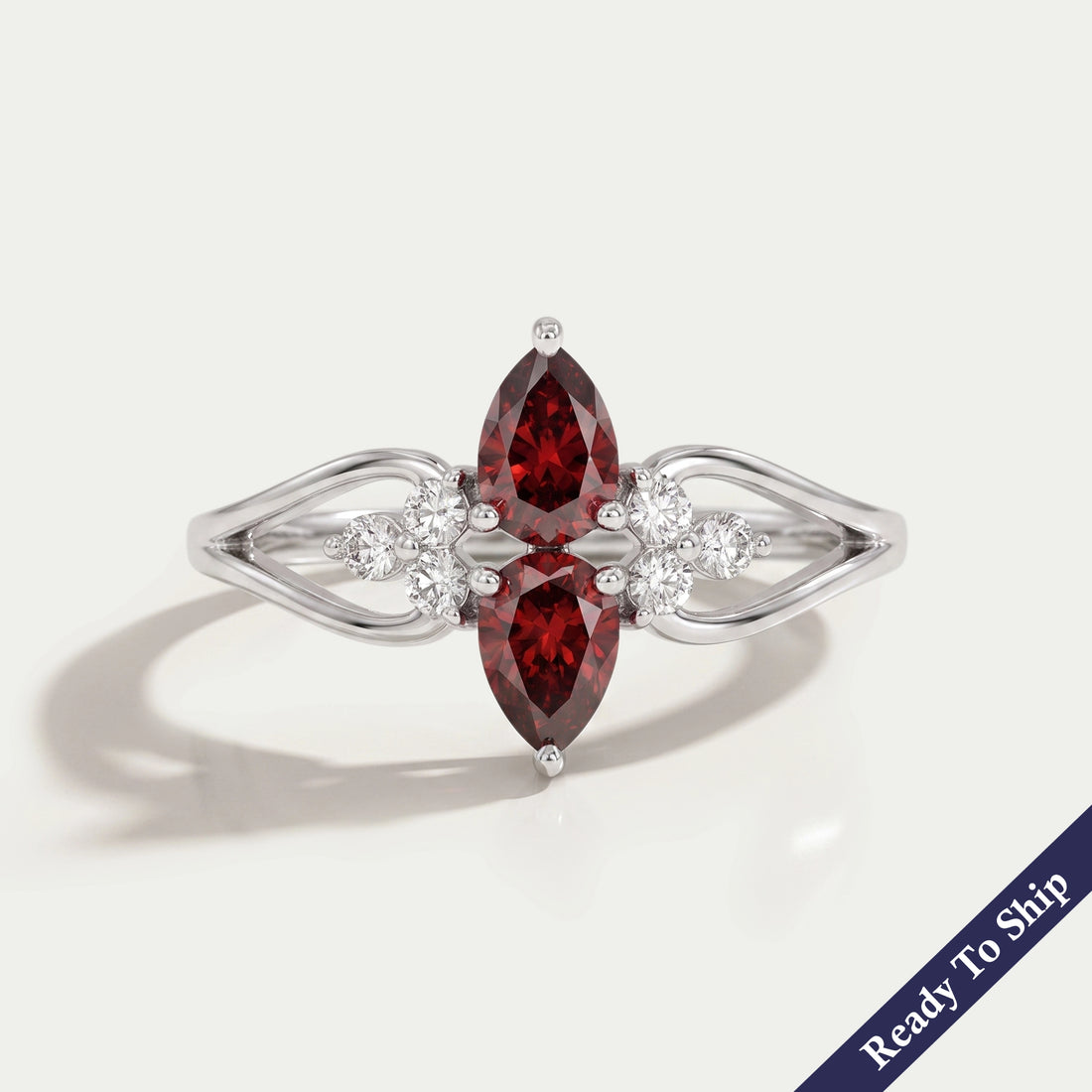 Fancy Red Pear Cluster Diamond Dainty Ring