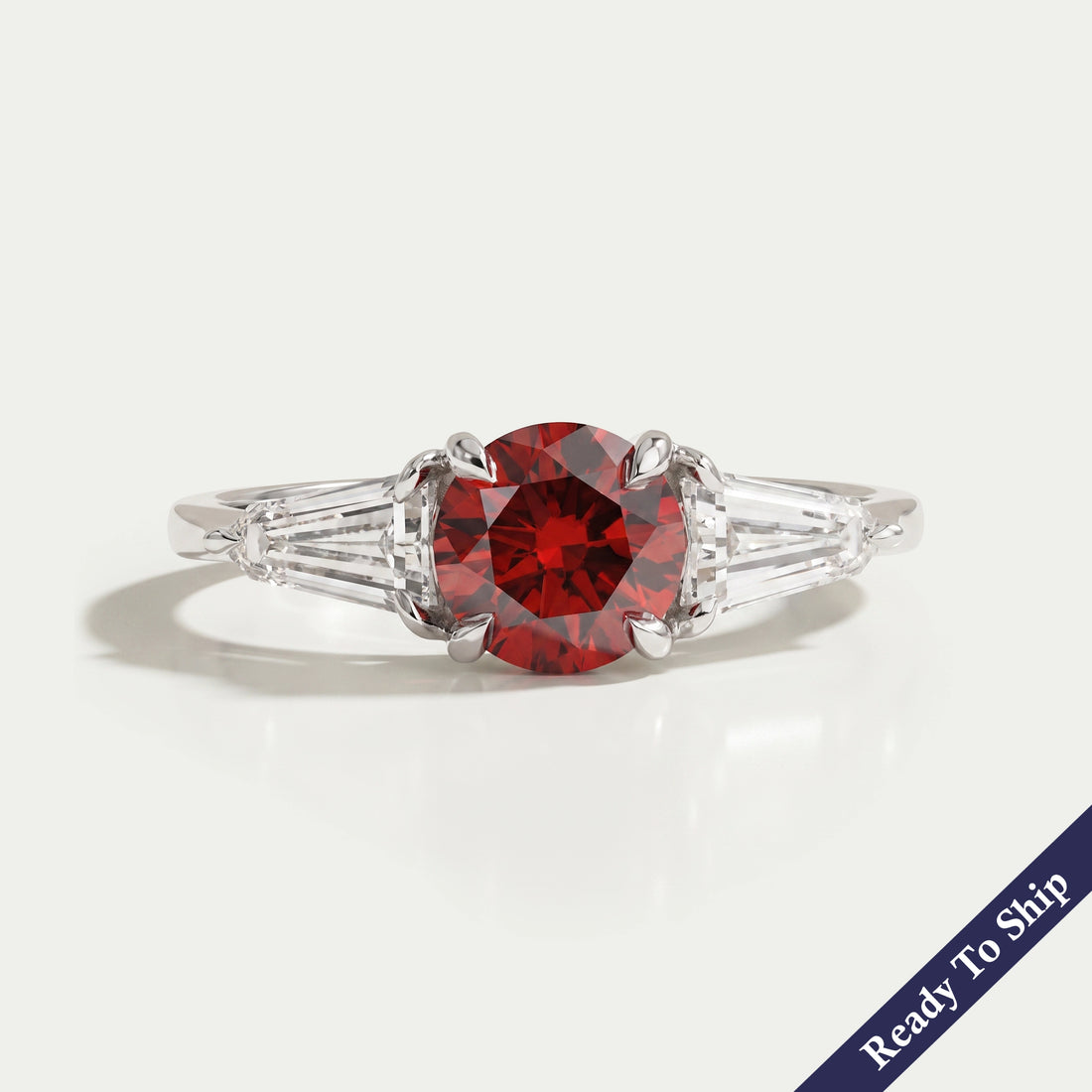 Three Stone Red Round Diamond Engagement Ring