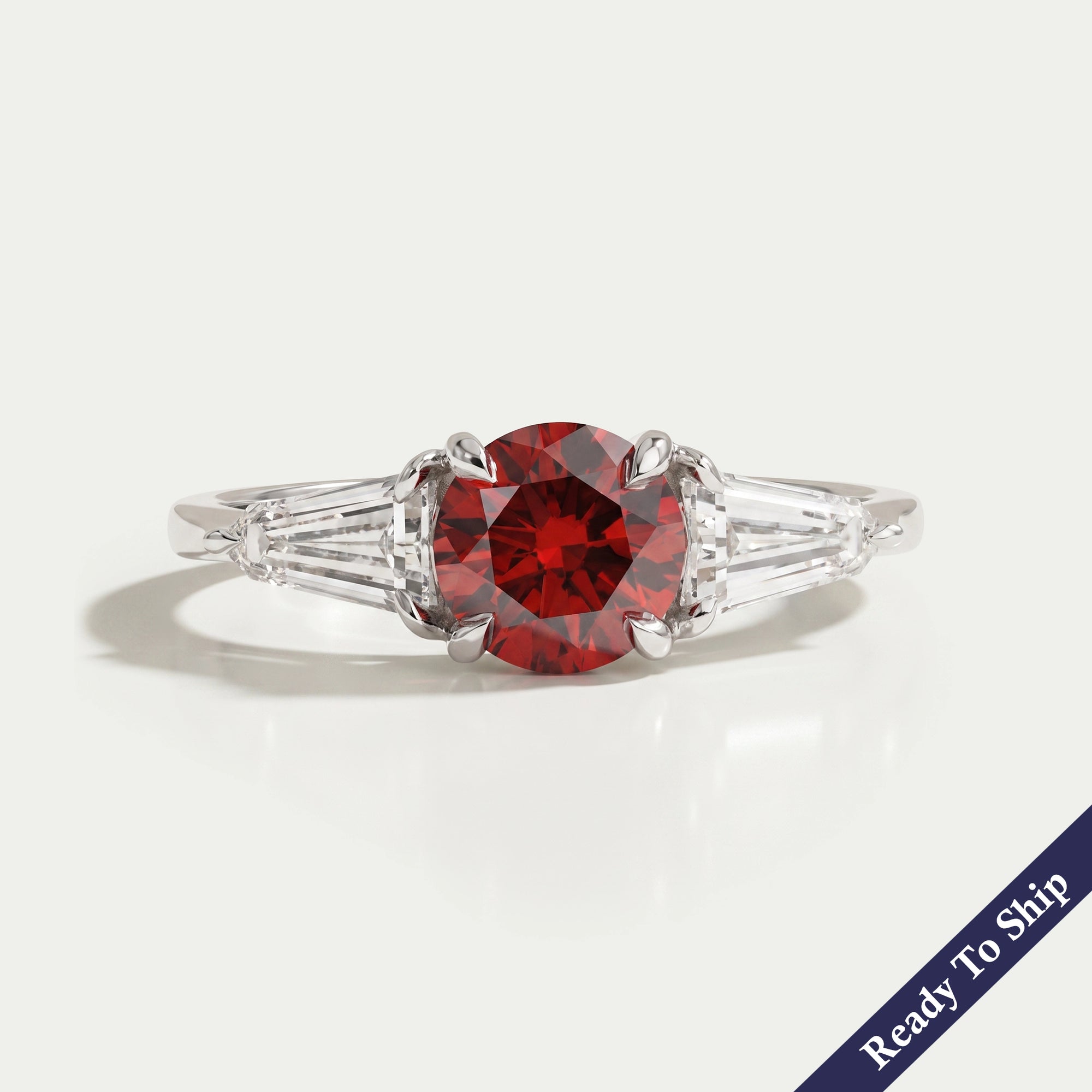 Three Stone Red Round Diamond Engagement Ring