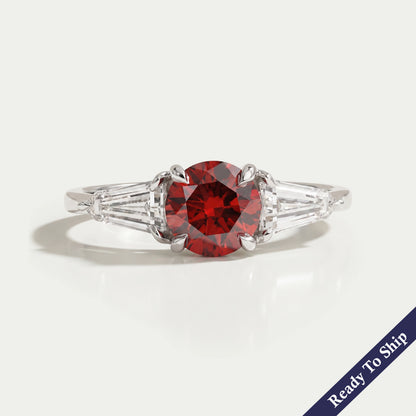 Three Stone Red Round Diamond Engagement Ring