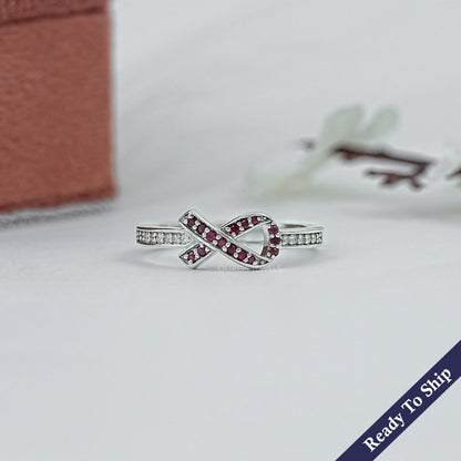 Red Round Gemstone Cancer Ribbon Ring Ring