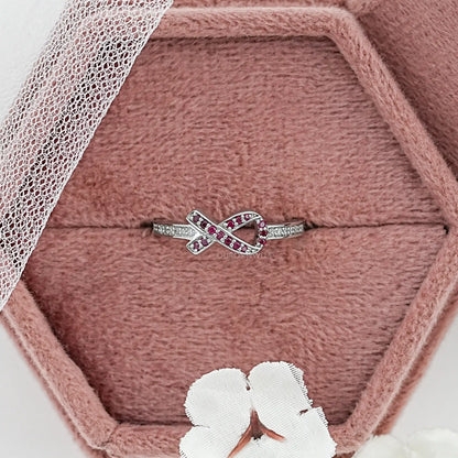 Red Round Gemstone Cancer Ribbon Ring Ring