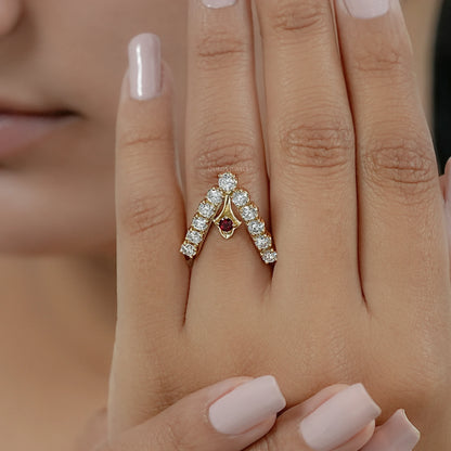 Red Ruby Round Diamond Vanki Ring