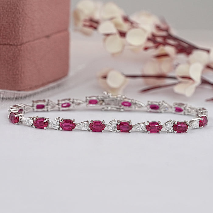 Oval Ruby And Lab Diamond Tennis Bracelet