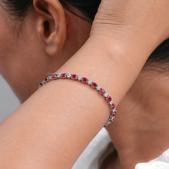 Pink Oval Lab-Created Ruby Tennis Bracelet