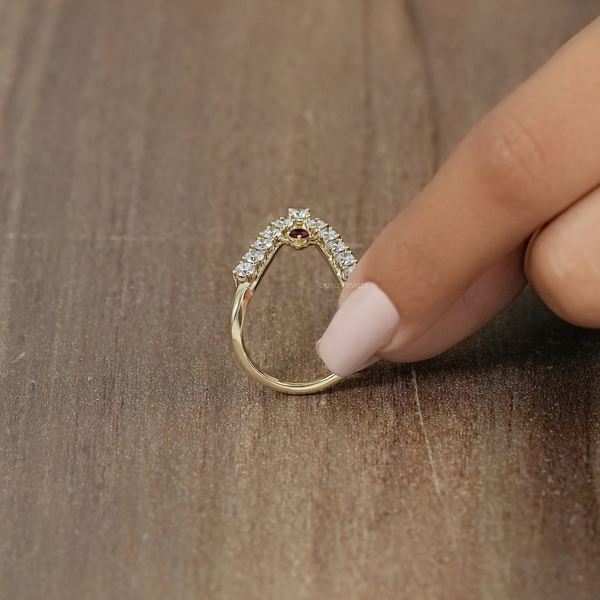 Red Ruby Round Diamond Vanki Ring