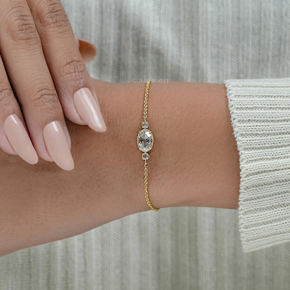 Three Stone Rose Cut Oval Bezel Chain Bracelet Bracelet