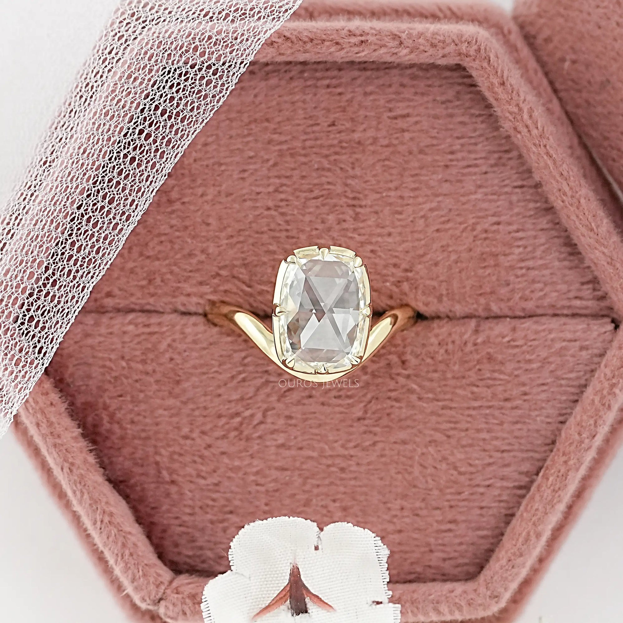 Rose Cut Elongated Cushion Curved Ring