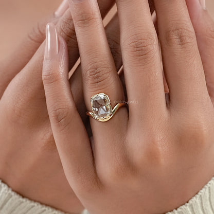 Rose Cut Elongated Cushion Curved Ring