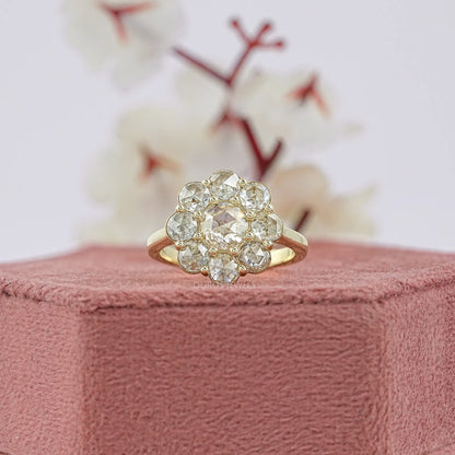 Rose Cut Round Diamond Halo Engagement Ring