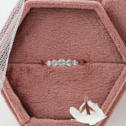 Five Stone Rose Cut Round Diamond Engagement Ring