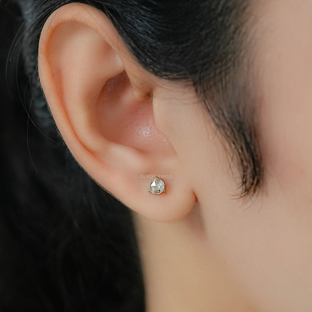 Rose Cut Round Lab Diamond Stud Earrings Earring