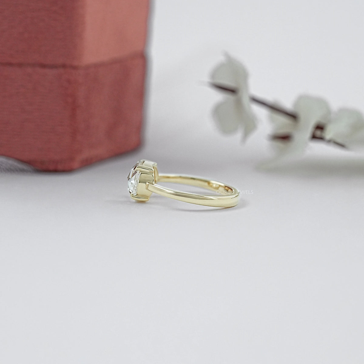 East West Rose Cut Oval Diamond Solitaire Ring