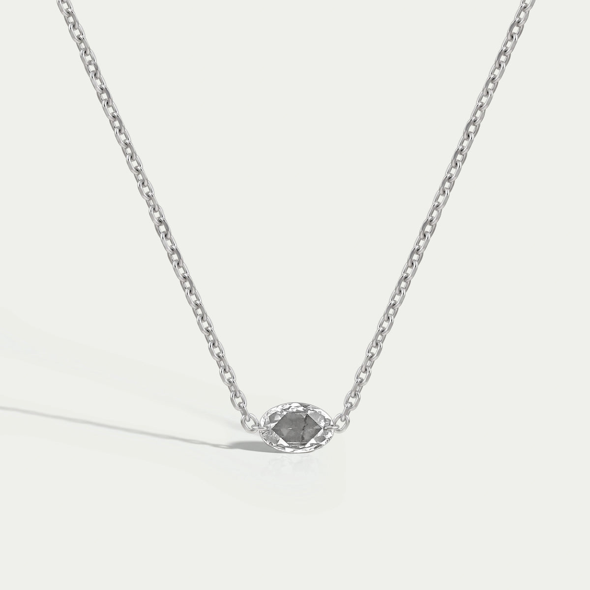 East West Rose Cut Oval Diamond Solitaire Necklace Necklaces