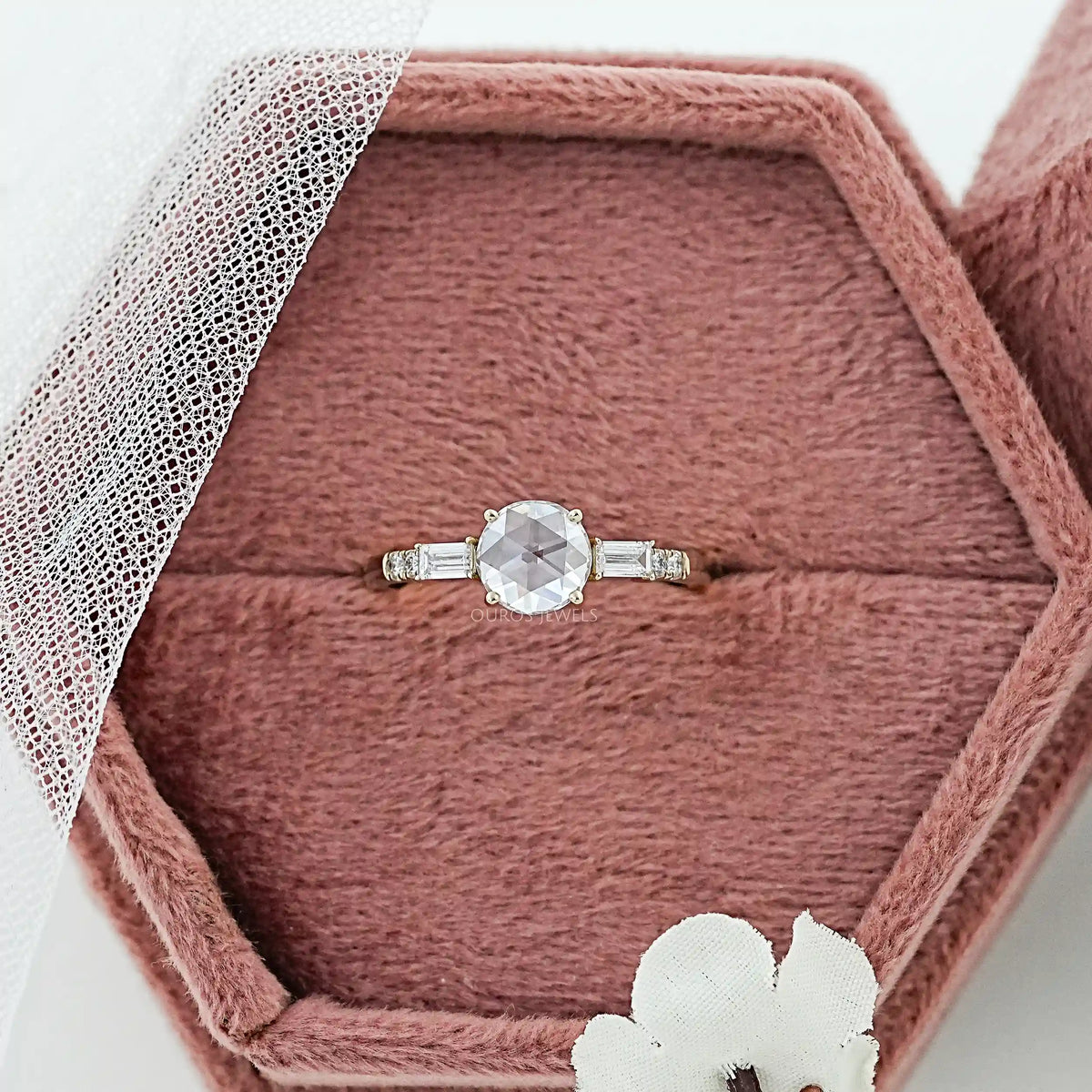 Rose Cut Round And Baguette Diamond Accent Ring Ring