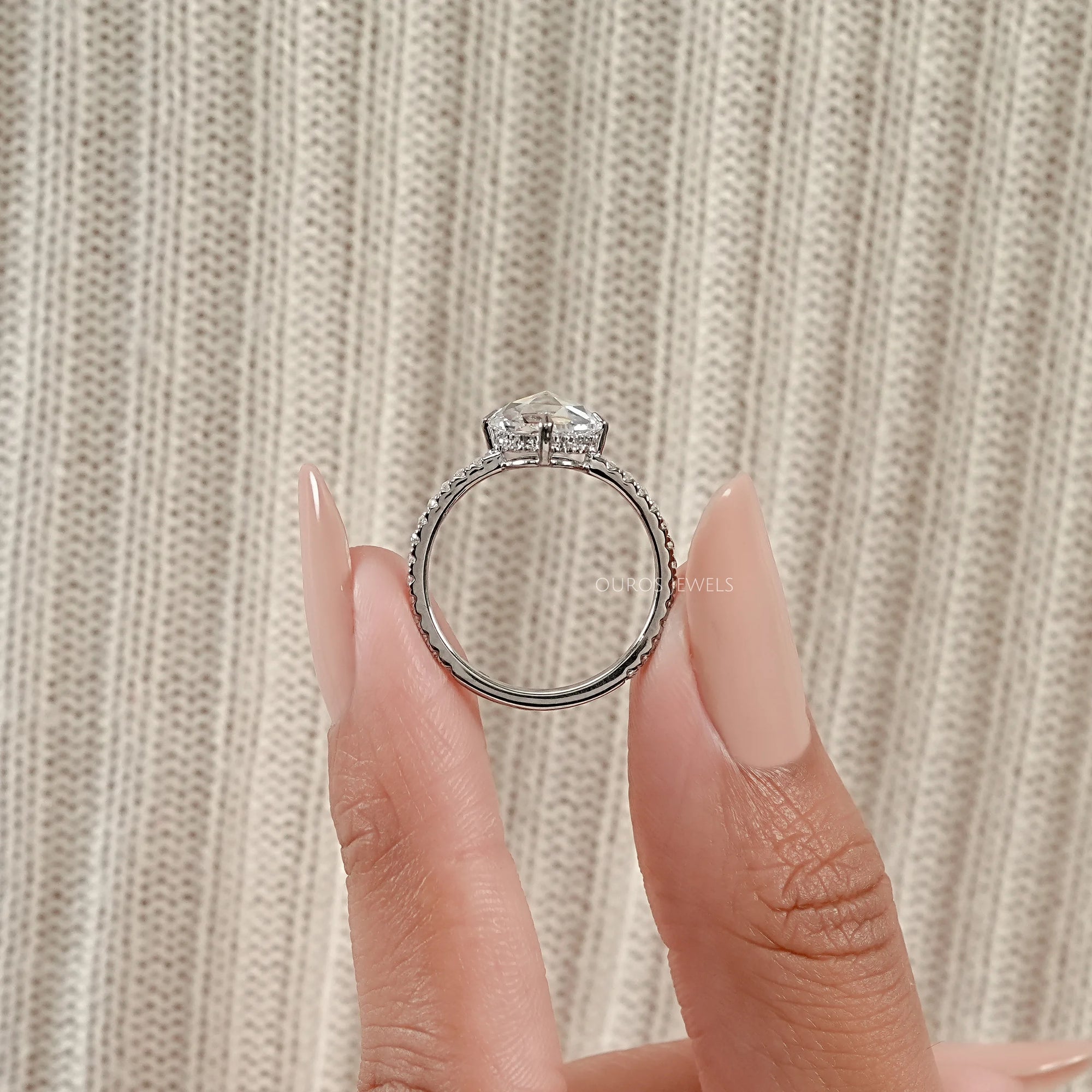 Rose Cut Round Diamond Hidden Halo Accent Ring
