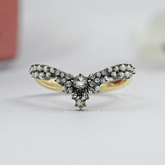 Rose Cut Round Diamond Cluster Curved Ring