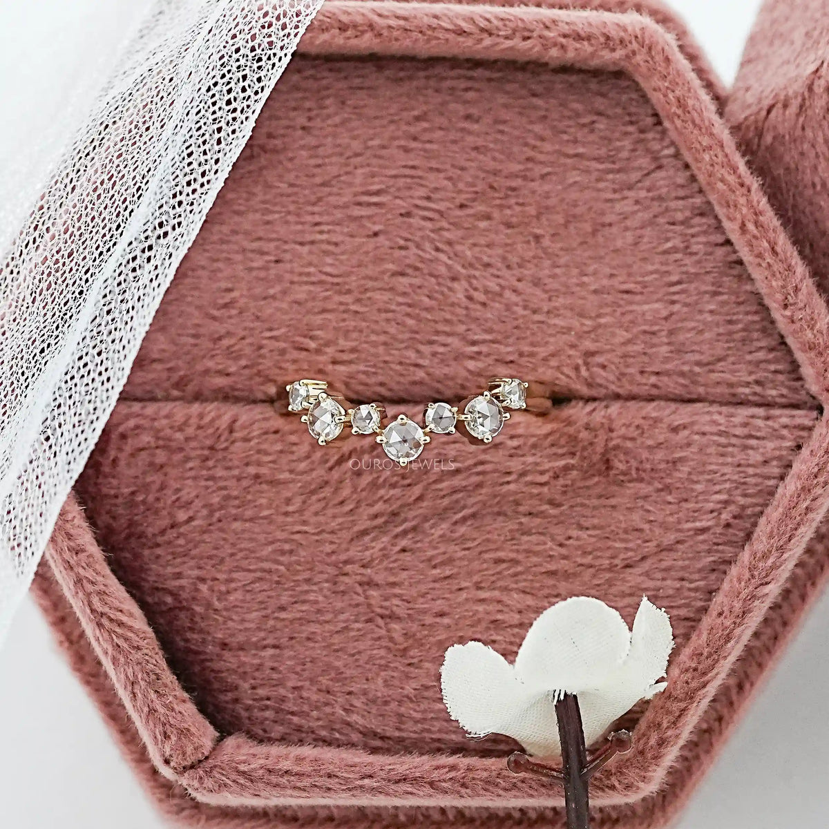 Rose Cut Round Diamond Curved Engagement Ring
