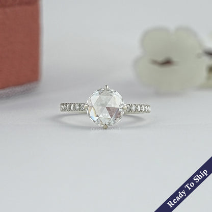 Rose Cut Round Diamond Hidden Halo Accent Ring