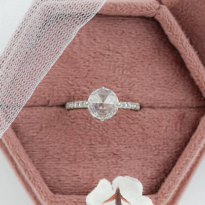 Rose Cut Round Diamond Hidden Halo Accent Ring