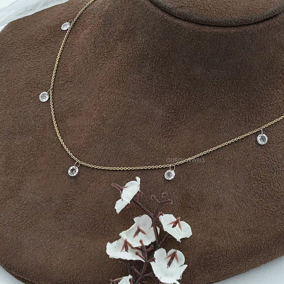 Rose Cut Round Lab Diamond Station Necklace Necklaces