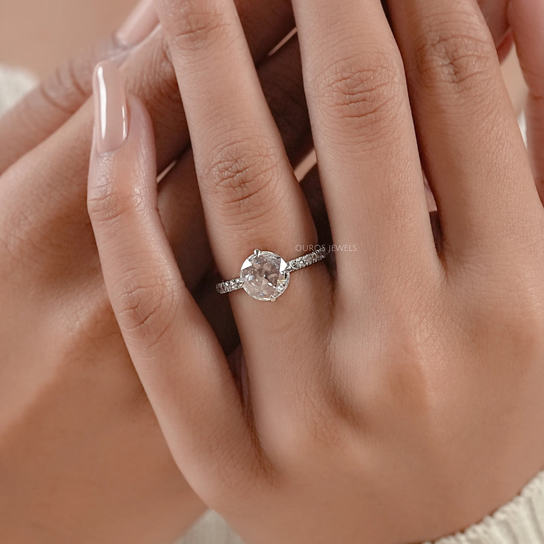 Rose Cut Round Diamond Hidden Halo Accent Ring