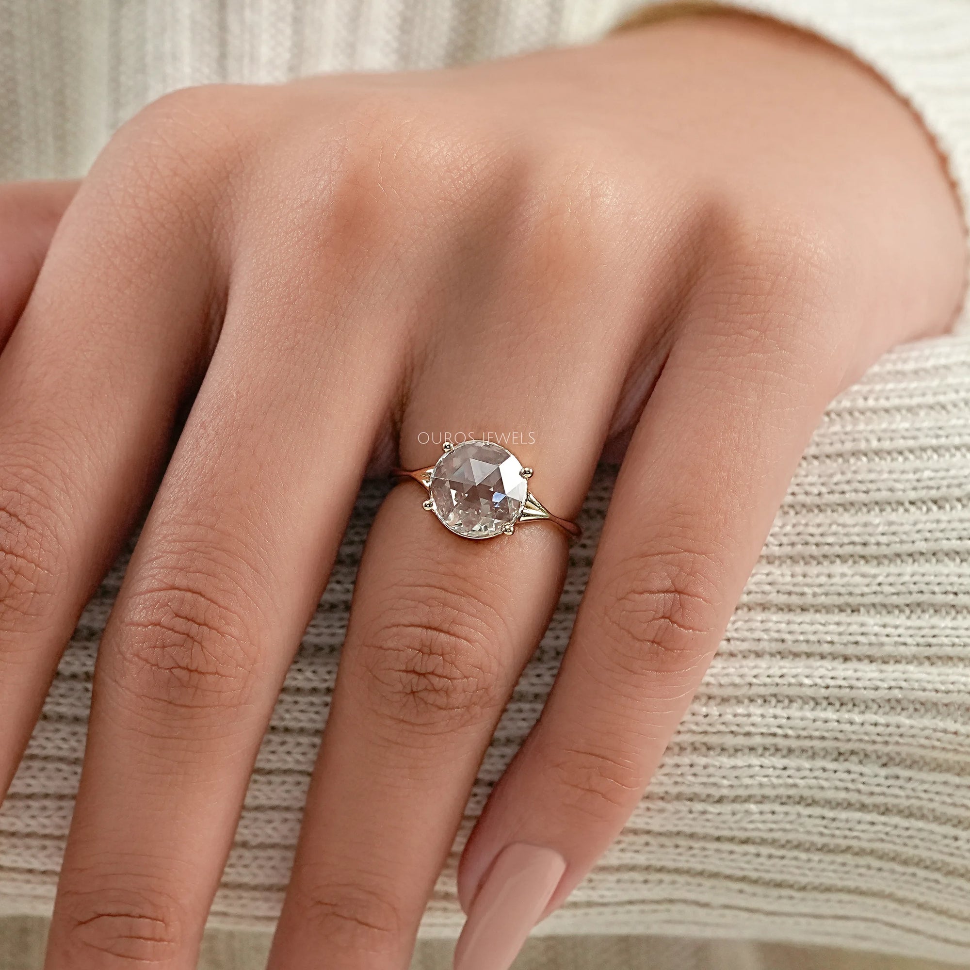 Rose Cut Round Diamond Split Shank Ring