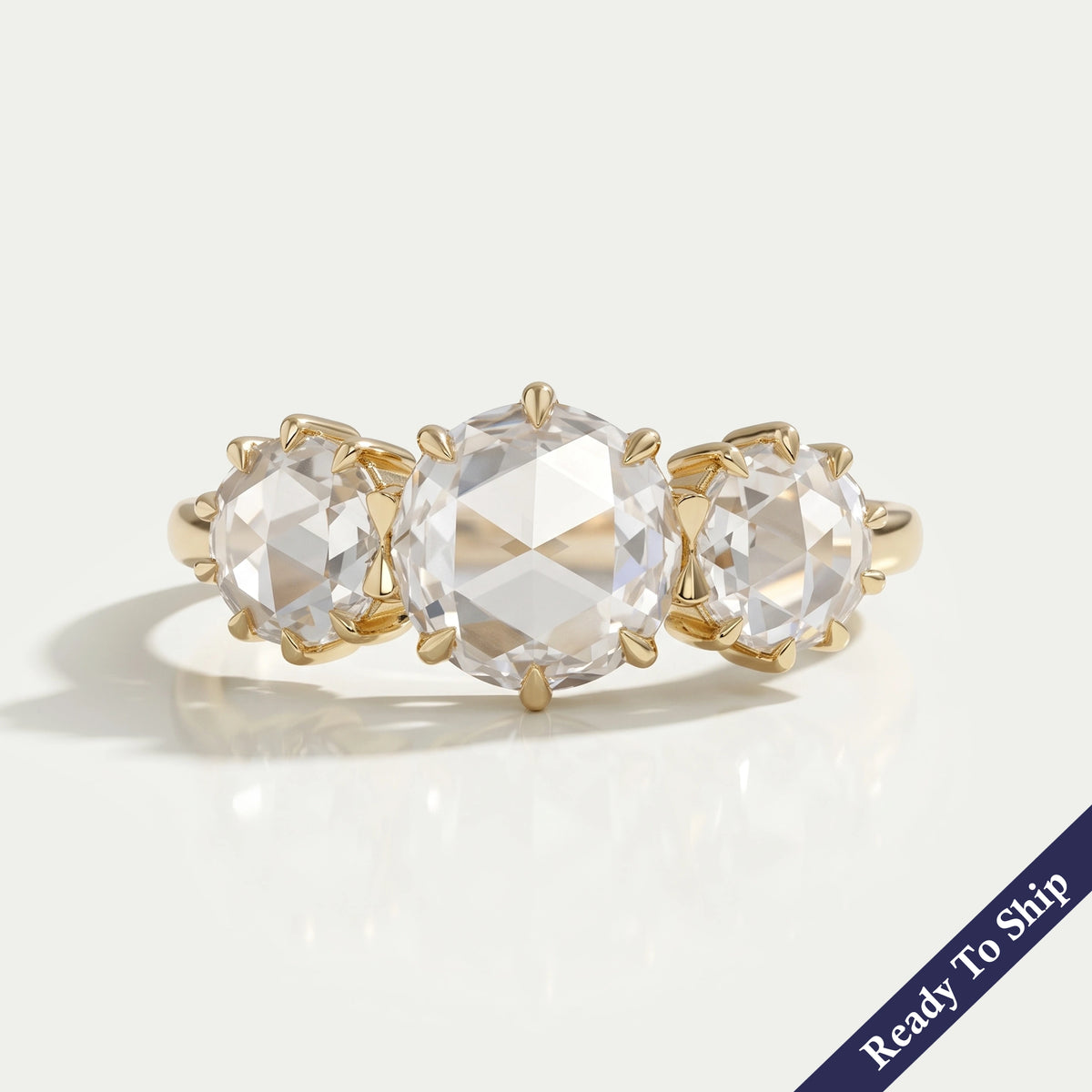 Trilogy Rose Cut Round Diamond Engagement Ring