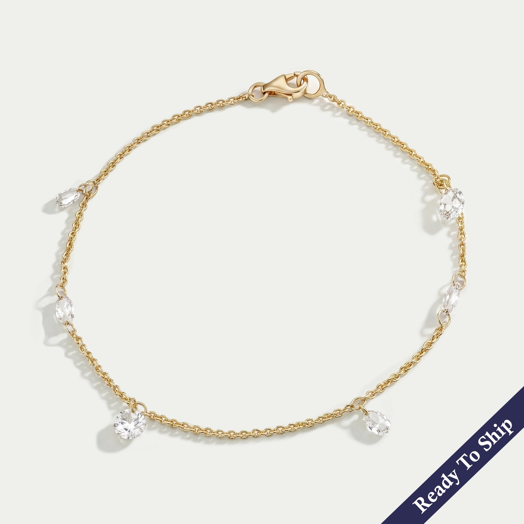 Rose Cut Lab Diamond Station Chain Bracelet