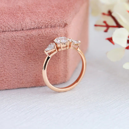 Three Stone Hexagon Cut Diamond Engagement Ring