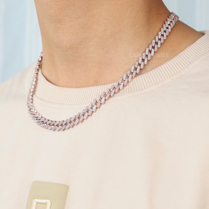 Two Tone Round Cut Miami Cuban Chain Men's Necklace