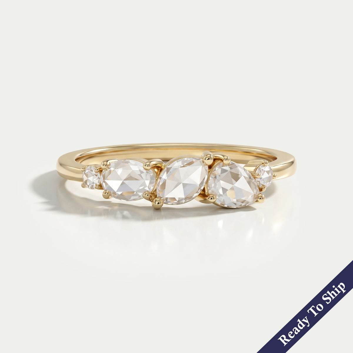 Five Stone Rose Cut Lab Diamond Ring Ring