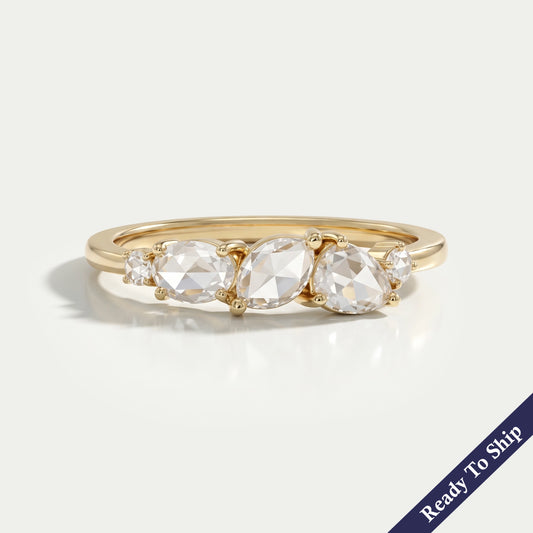 Five Stone Rose Cut Lab Diamond Ring Ring