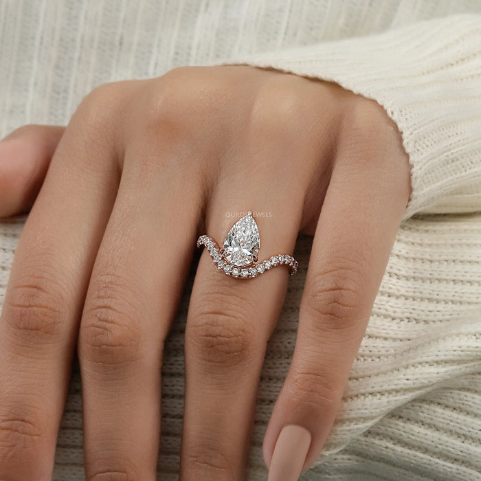 Pear Cut Pave Set Curved Engagement Ring