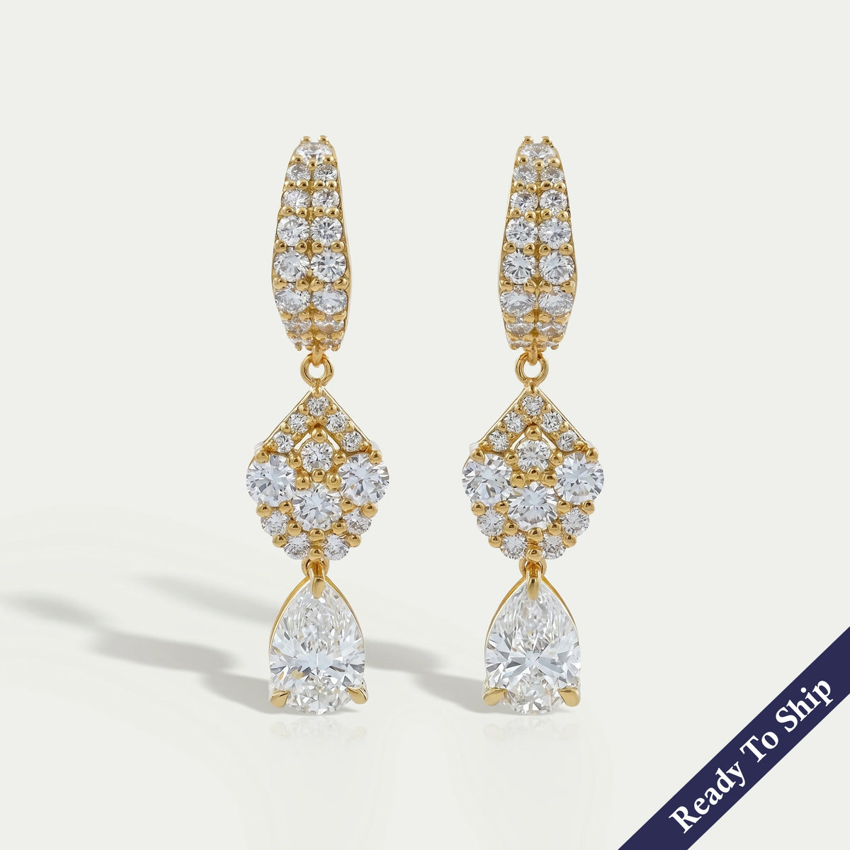 Pear And Round Diamond Pave Dangle Hoop Earrings Earring