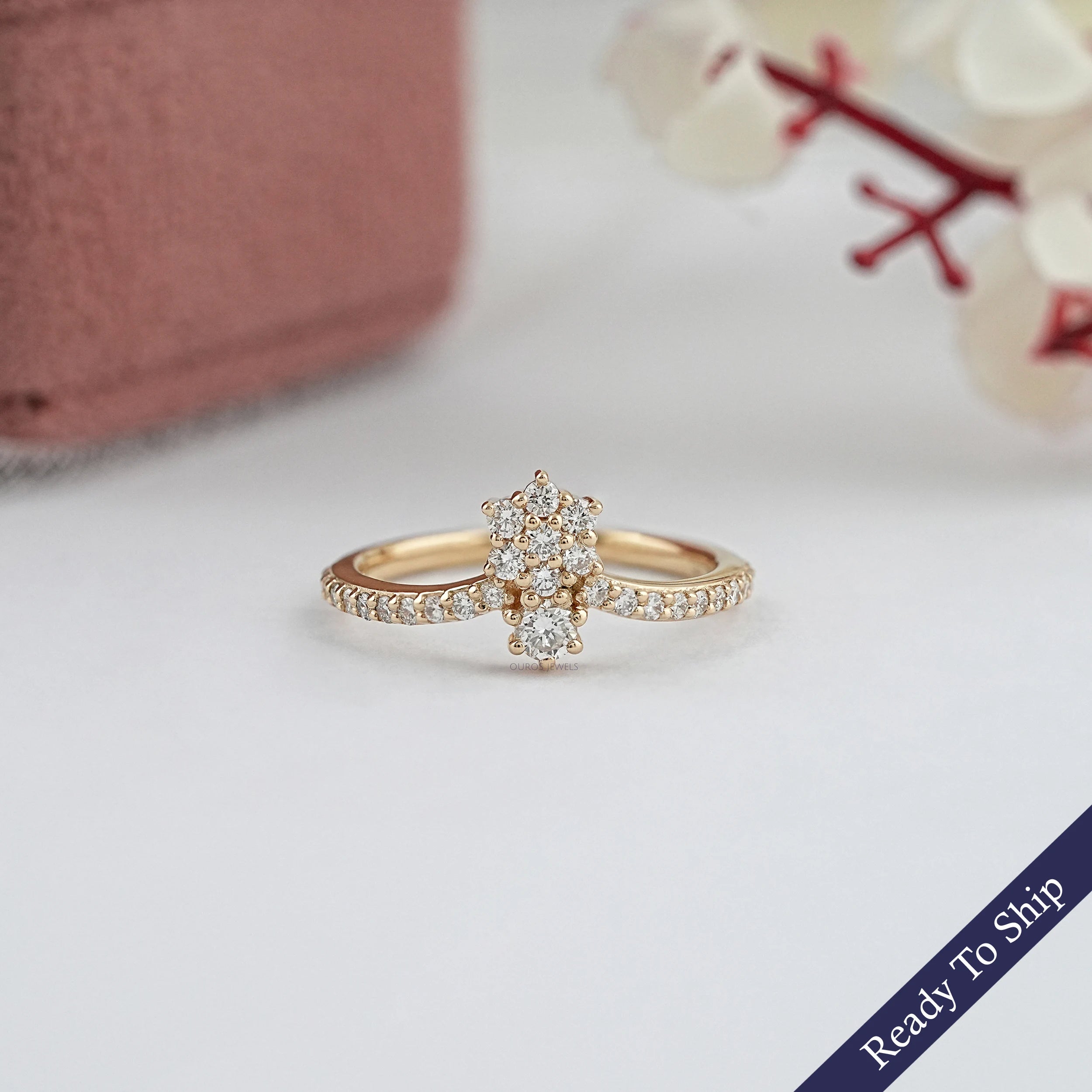 Yellow Gold Round Cluster Diamond Proposal Ring