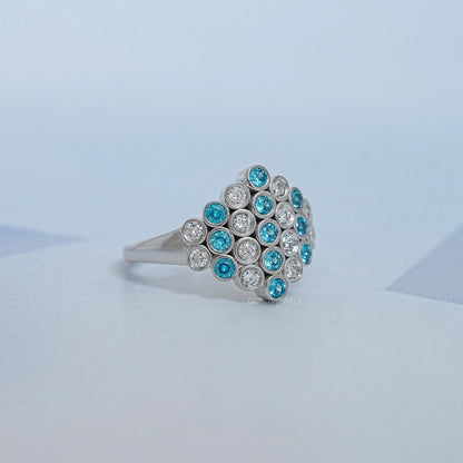 Round Cut Paraiba Lab Gemstone Bezel Set Wedding Ring Ring