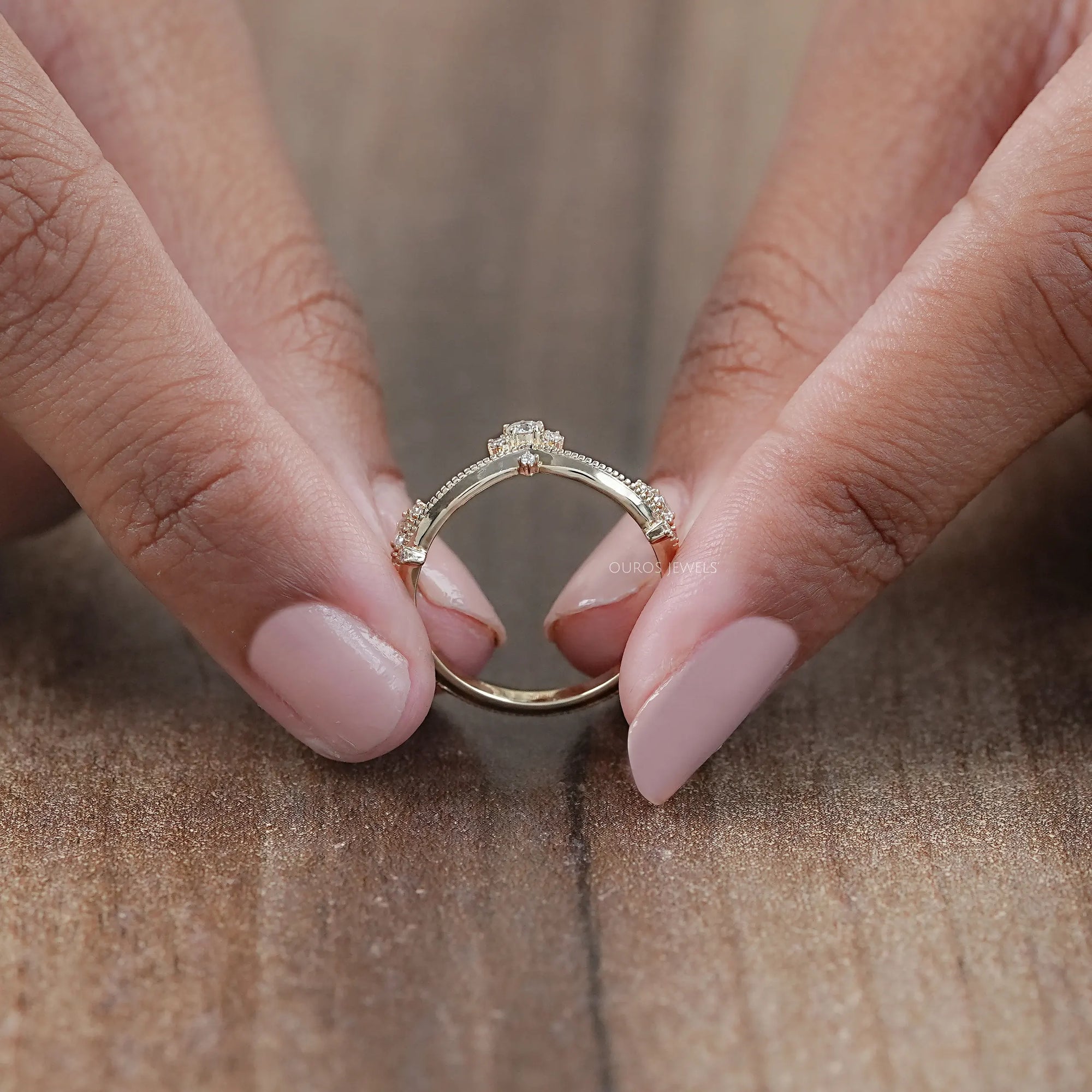 Crown Style Round Cut Lab Diamond Chevron Band Rings