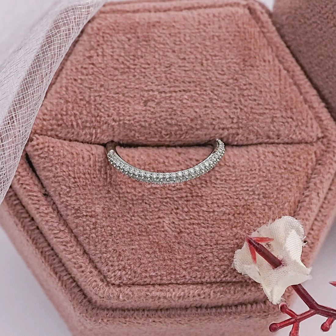 Pave Set Round Lab Diamond Curved Band Ring