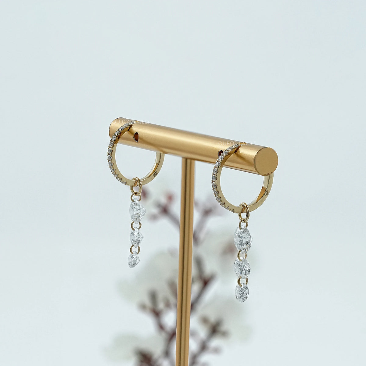 Three Stone Lab Diamond Dangle Hoop Earrings Earring