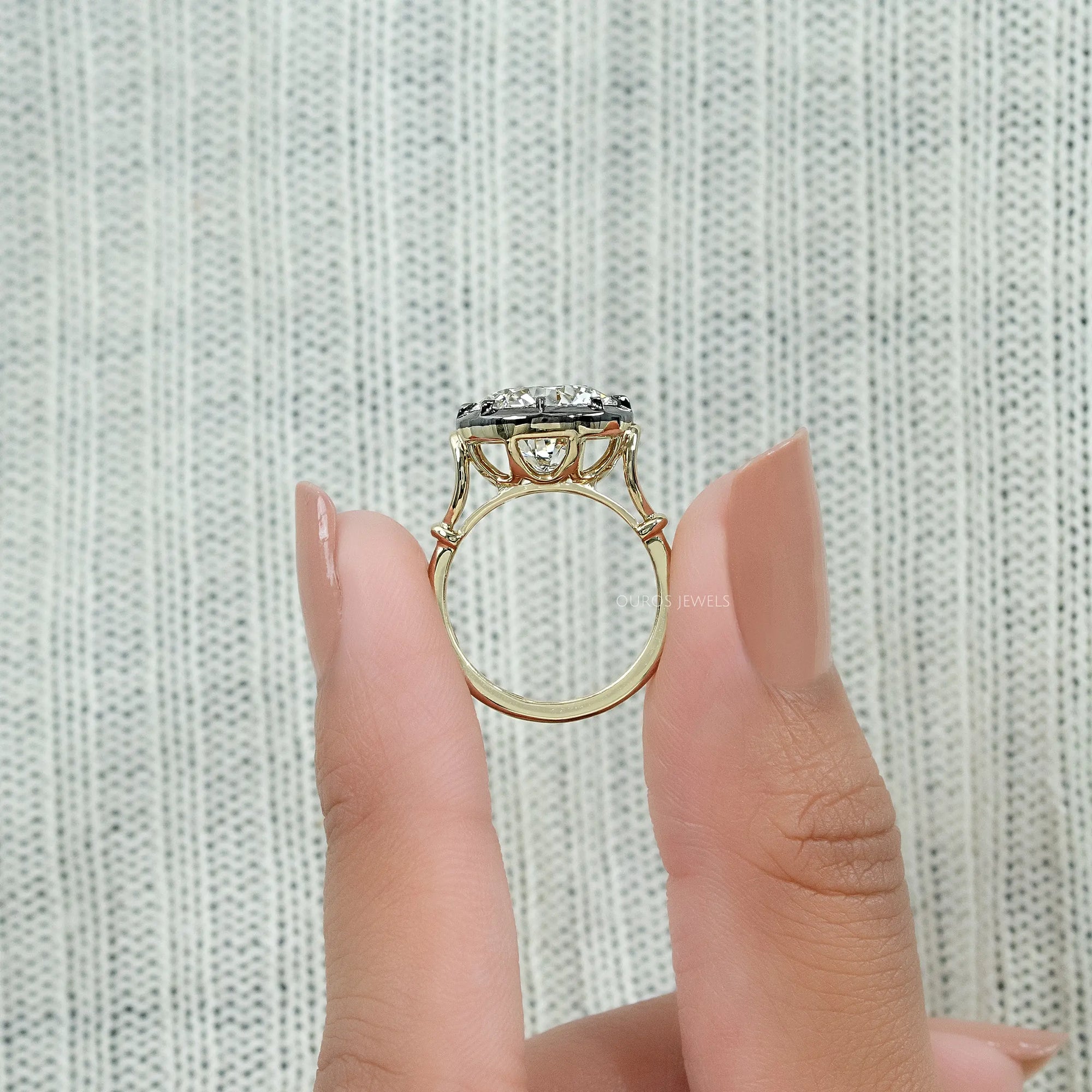 Round Diamond Black Enamel Solitaire Ring