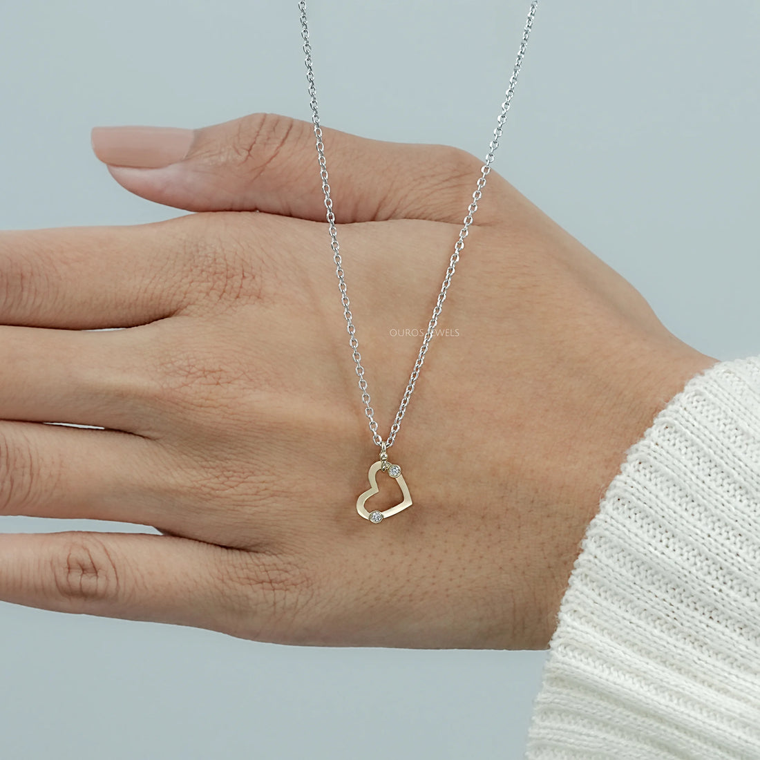 Lab Diamond Open Heart Shape Pendant Necklaces