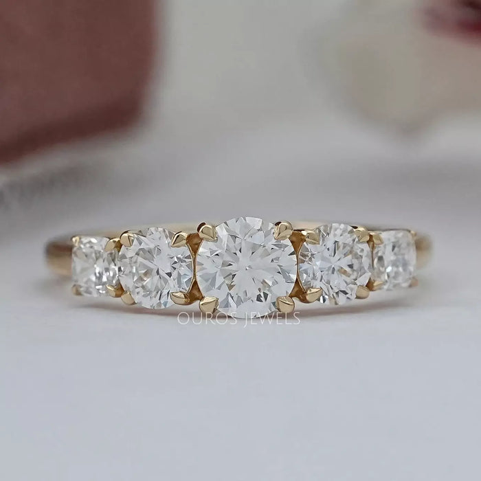 Cushion And Round Diamond Five Stone Engagement Ring