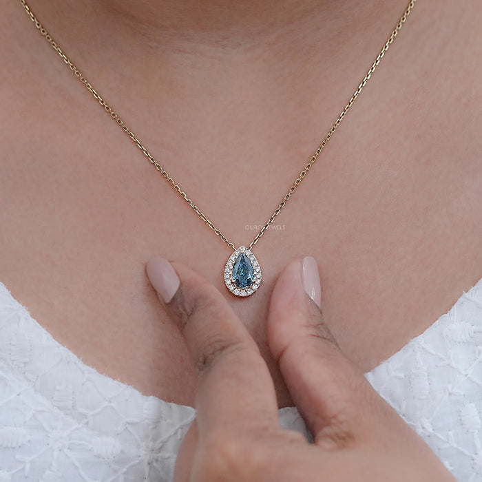 Blue Pear Lab Diamond Halo Pendant