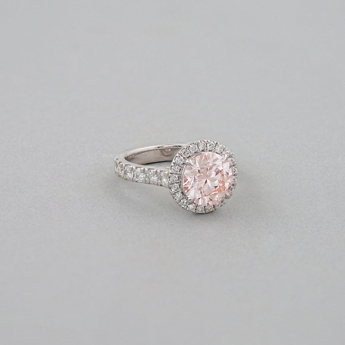 Pink Round Cut Halo With Accent Engagement Ring