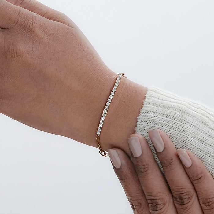 Round Cut Lab Grown Diamond Link Bar Bracelet