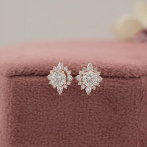 Round Cluster Diamond Studs Rose Gold