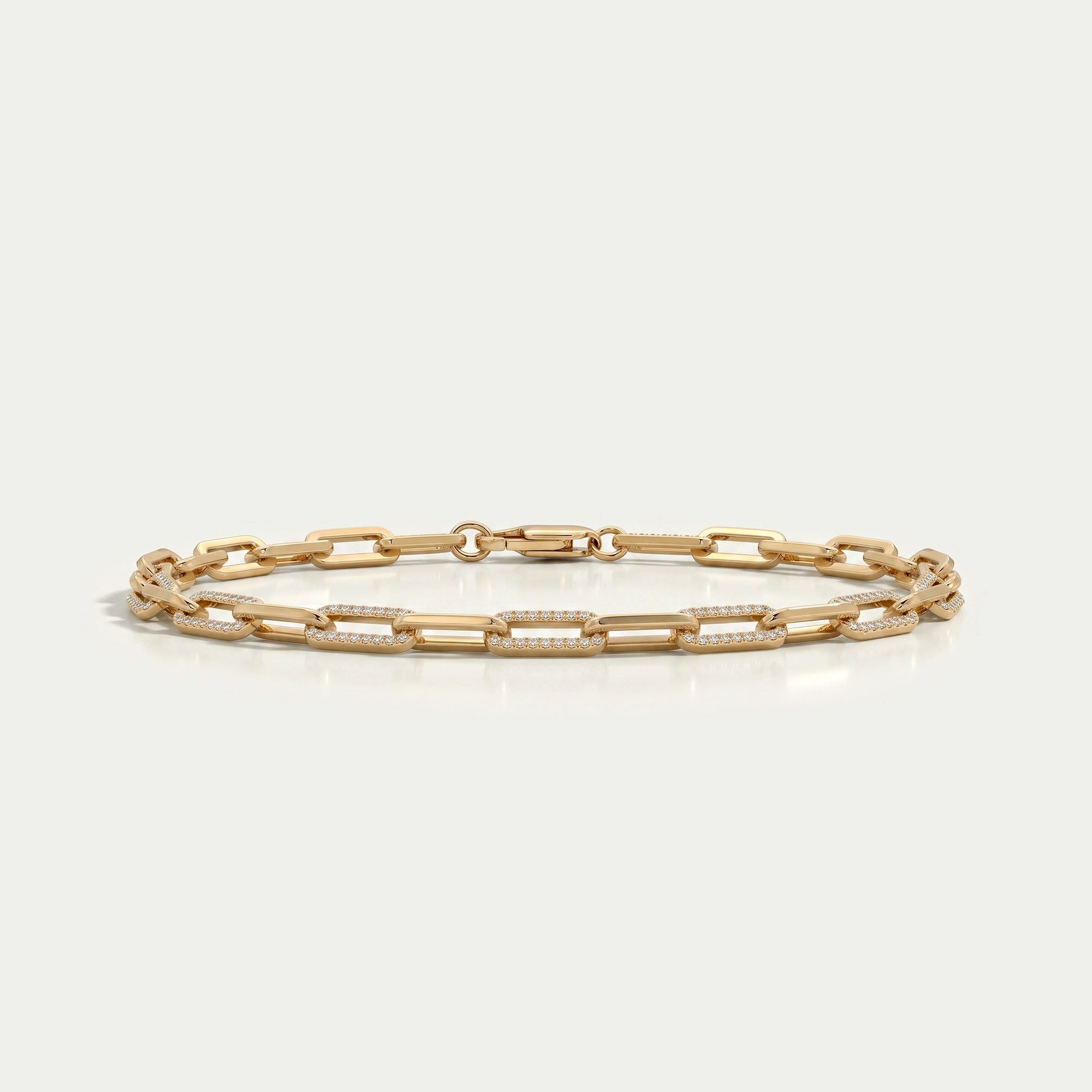 Round Lab Diamond Paperclip Link Bracelet 