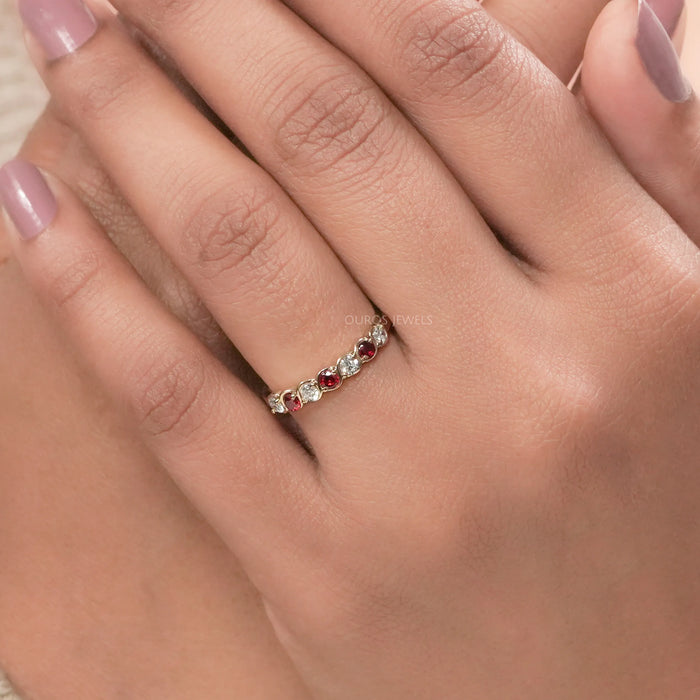 Lab Grown Diamond and Ruby Half Eternity Band