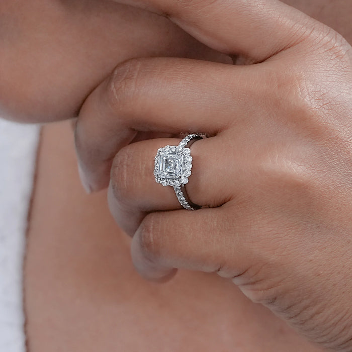 Asscher Cut Lab Diamond Halo Engagement Ring